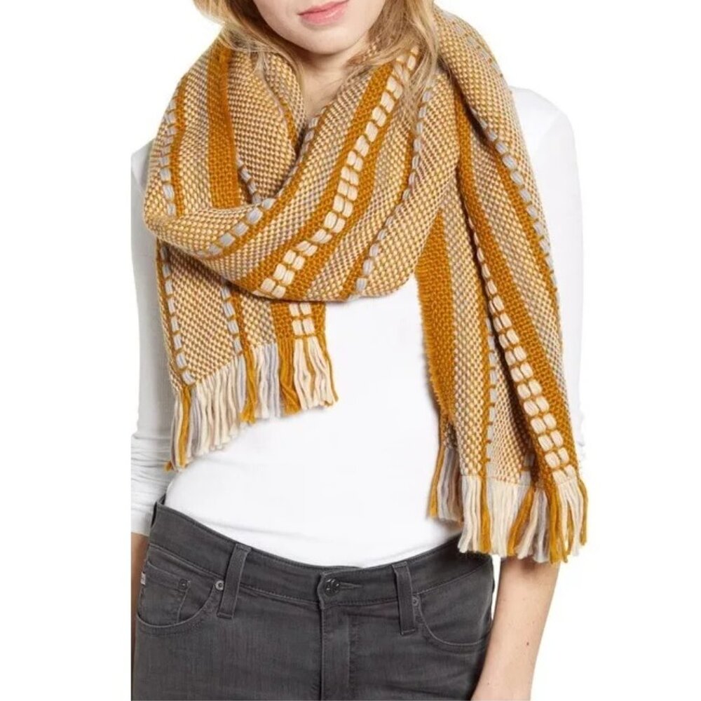 Madewell Chunky Weave Mustard Yellow Gold Scarf - Picture 1 of 6